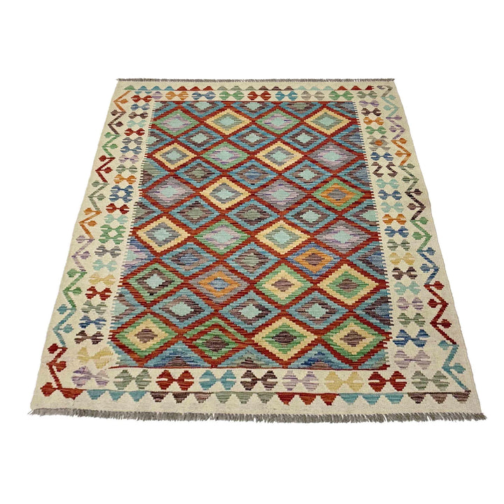 Afghan Kilim Rug 4' 10" x 6' 5" Flat-Weave | No. AL90113