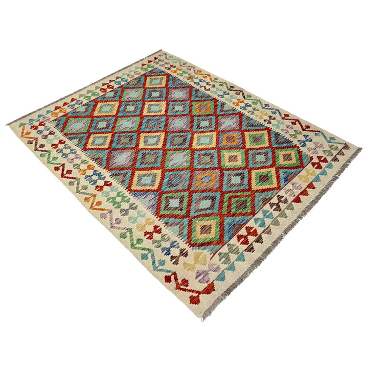 Afghan Kilim Rug 4' 10" x 6' 5" Flat-Weave | No. AL90113