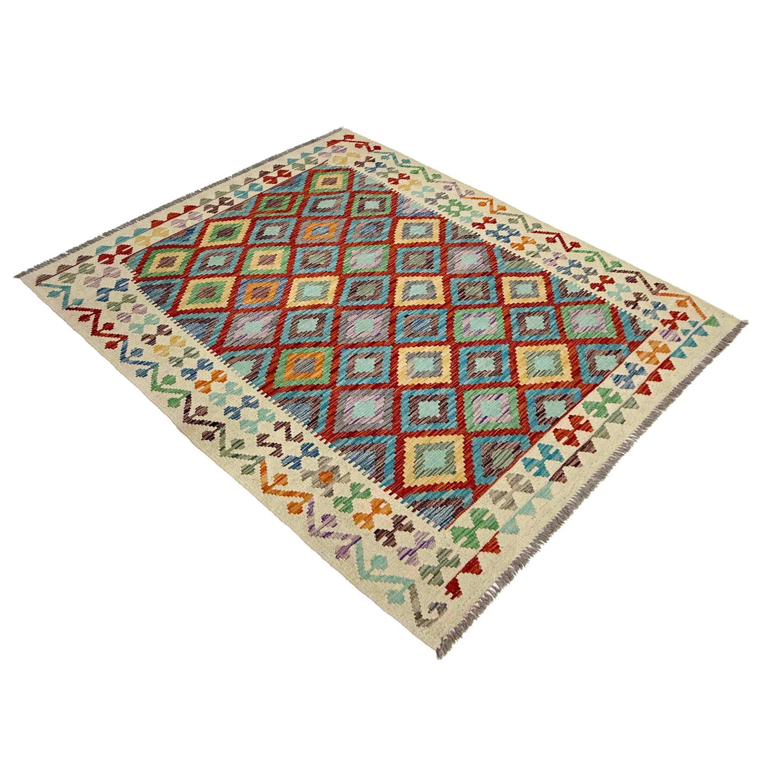 Afghan Kilim Rug 4' 10" x 6' 5" Flat-Weave | No. AL90113