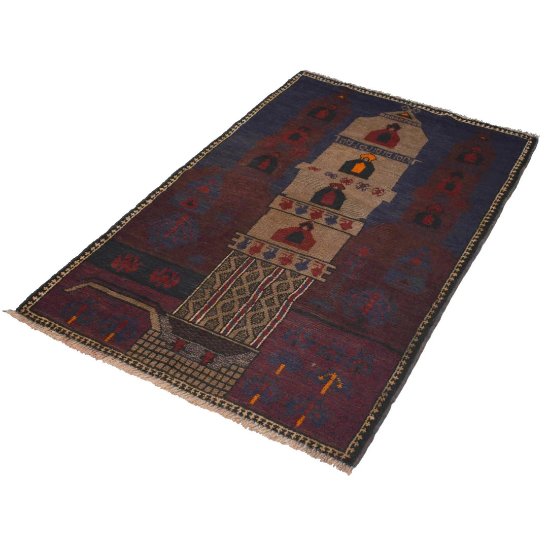 Afghan Prayer Rug 2' 11" x 4' 6" Hand-Knotted | No. AL90114