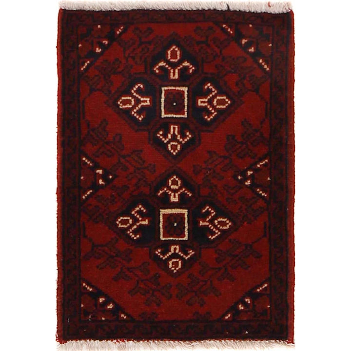 Red Afghan Oriental Doormat 1' 5" x 2' 0" Hand-Knotted | No. AL90154