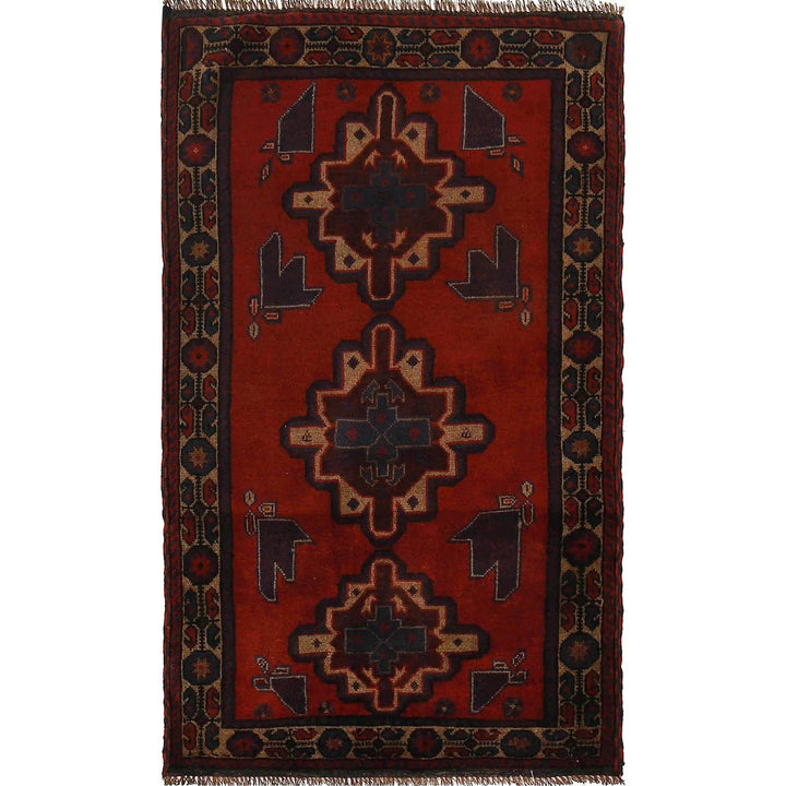 Red Afghan Baluchi Rug 2' 12" x 5' 0" Hand-Knotted | No. AL90273