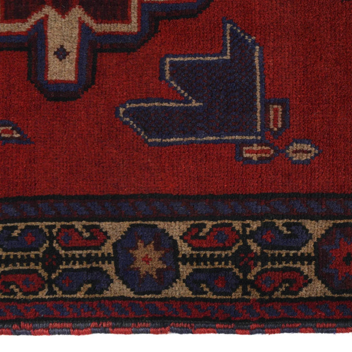 Red Afghan Baluchi Rug 2' 12" x 5' 0" Hand-Knotted | No. AL90273