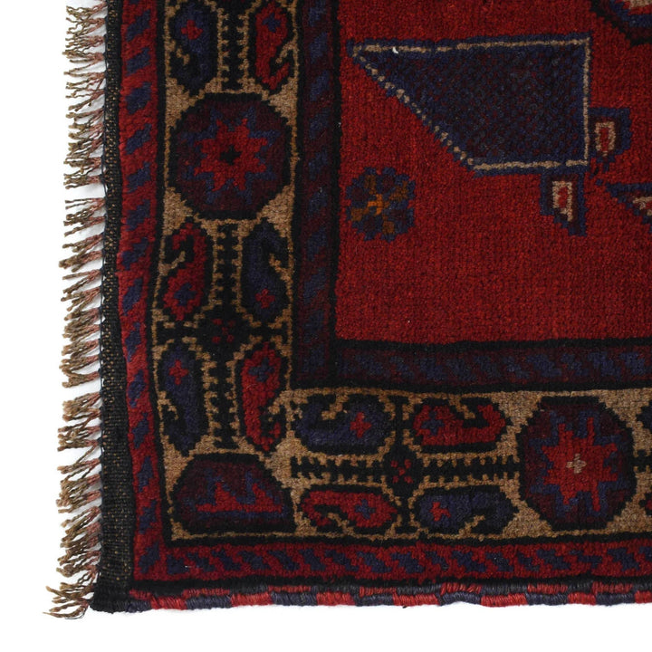 Red Afghan Baluchi Rug 2' 12" x 5' 0" Hand-Knotted | No. AL90273
