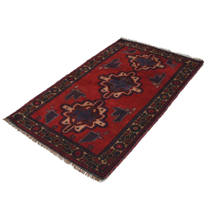 Red Afghan Baluchi Rug 2' 12" x 5' 0" Hand-Knotted | No. AL90273