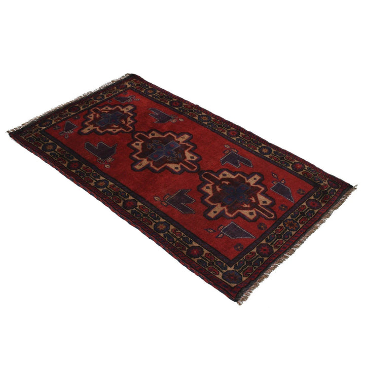 Red Afghan Baluchi Rug 2' 12" x 5' 0" Hand-Knotted | No. AL90273
