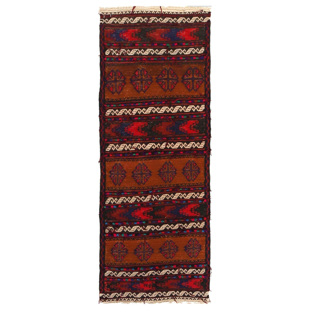 Brown Afghan Sufra Kilem Runner 2' 2" x 5' 11" Flat-Weave | No. AL90291