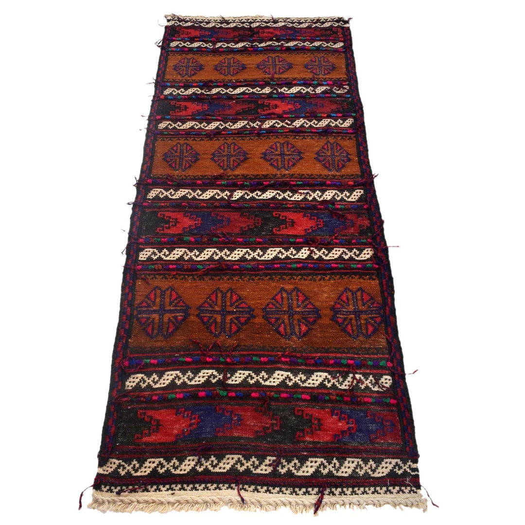 Brown Afghan Sufra Kilem Runner 2' 2" x 5' 11" Flat-Weave | No. AL90291