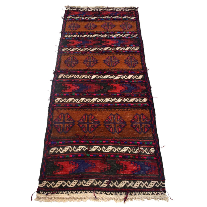 Brown Afghan Sufra Kilem Runner 2' 2" x 5' 11" Flat-Weave | No. AL90291