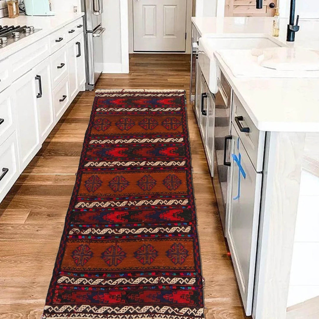 Brown Afghan Sufra Kilem Runner 2' 2" x 5' 11" Flat-Weave | No. AL90291