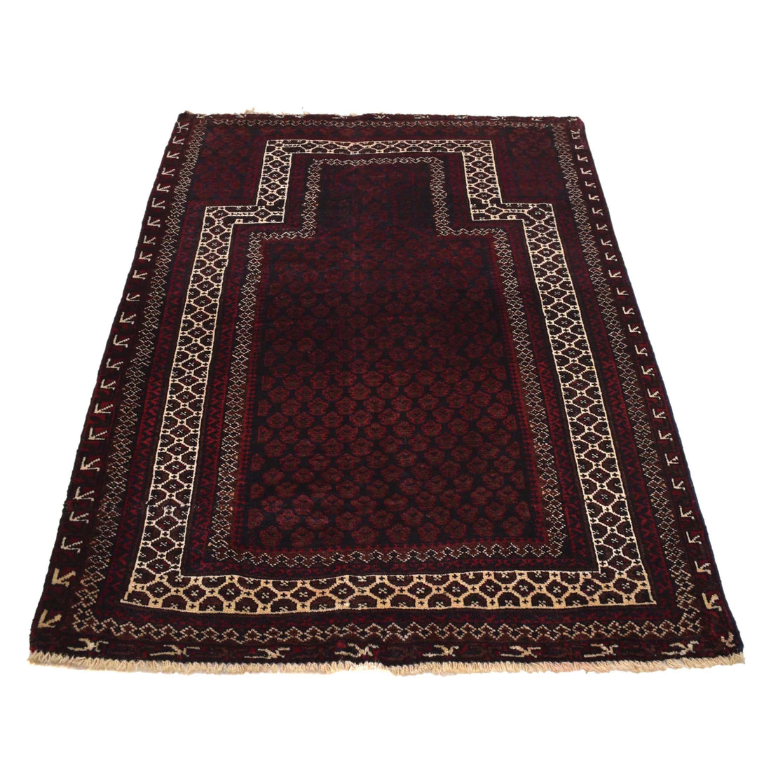 Red Afghan Prayer Rug 3' 1" x 4' 8" Hand-Knotted | No. AL90320