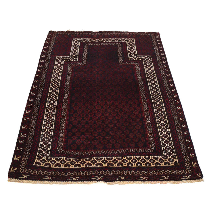 Red Afghan Prayer Rug 3' 1" x 4' 8" Hand-Knotted | No. AL90320