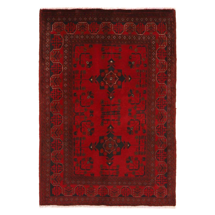 Red Afghan Khal Mohammadi Rug 3' 5" x 4' 9" Hand-Knotted | No. AL90352