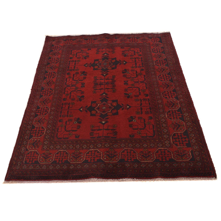 Red Afghan Khal Mohammadi Rug 3' 5" x 4' 9" Hand-Knotted | No. AL90352