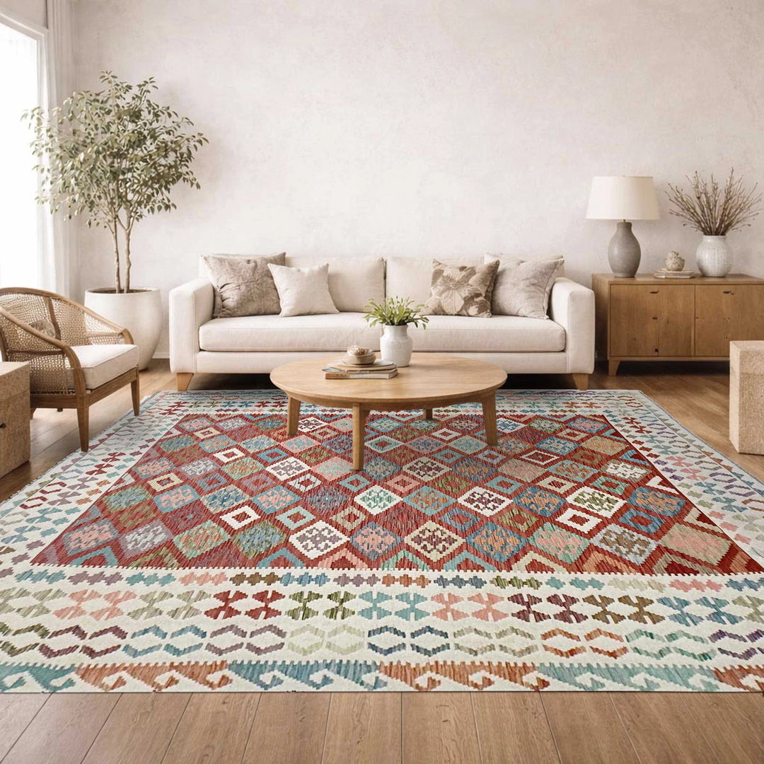 Afghan Vegetable Kilim Rug 8' 2" x 11' 5" Flat-Weave | No. AL903719