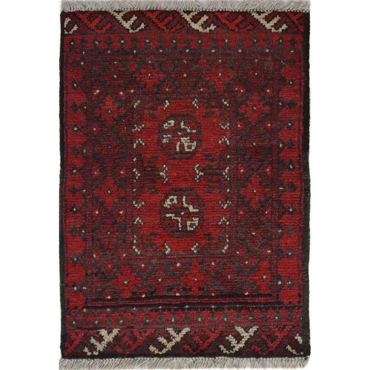 Red Afghan Oriental Doormat 1' 7" x 2' 3" Hand-Knotted | No. AL90387