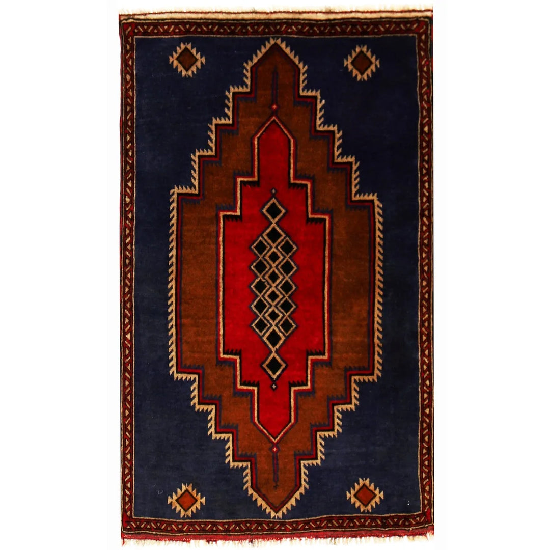 Dark Blue Afghan Baluchi Rug 2'11" x 4'8" Hand-Knotted | No. AL90394