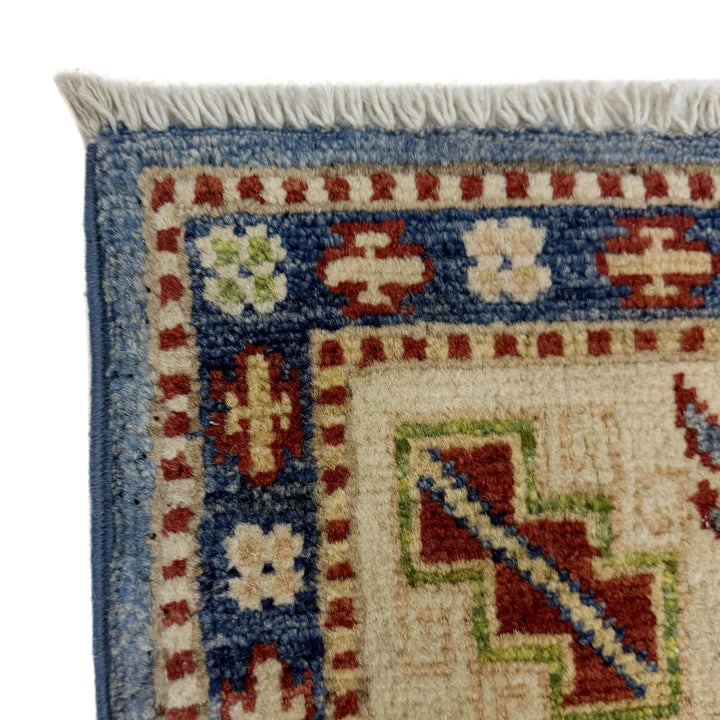 Blue Afghan Kazak Rug 4' 0" x 5' 11" Hand-Knotted | No. AL90414