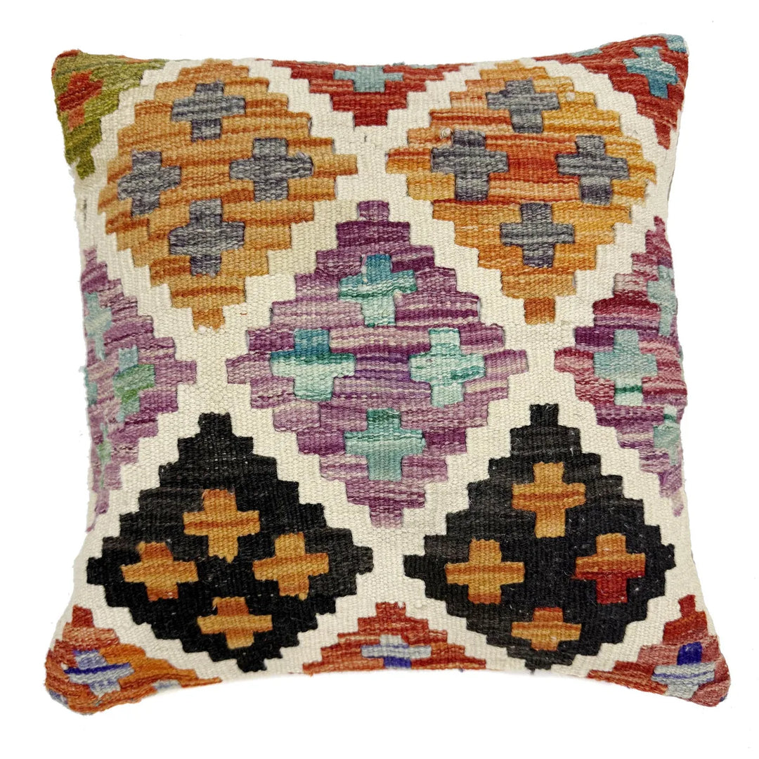 Afghan Geometric Cushion 1' 5" x 1' 5" Hand-Knotted | No. AL904161