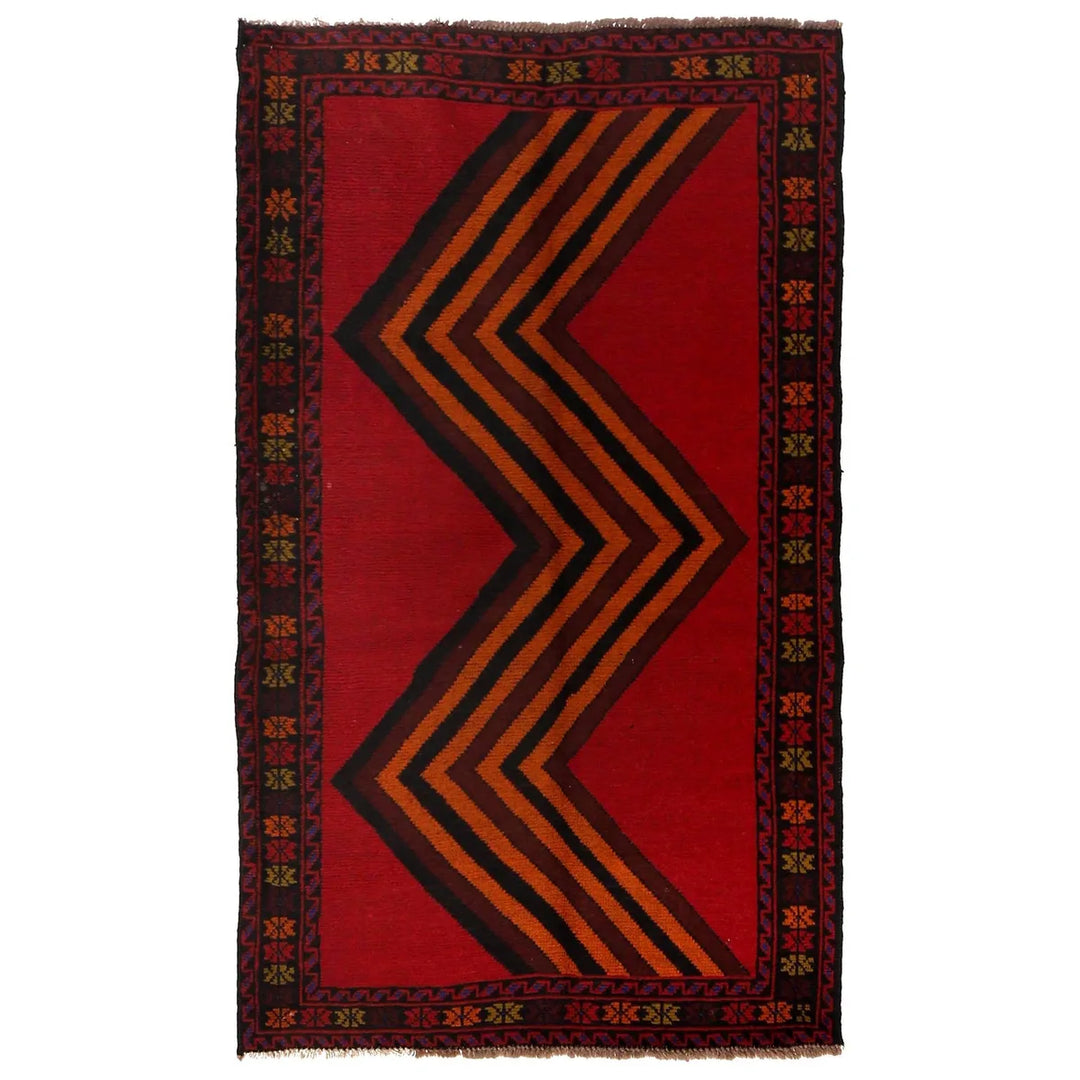 Red Afghan Baluchi Rug 3' 8" x 6' 4" Hand-Knotted | No. AL90467