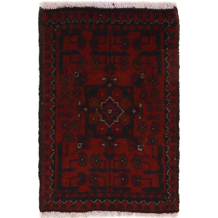 Red Afghan Oriental Doormat 1' 4" x 2' 0" Hand-Knotted | No. AL90590