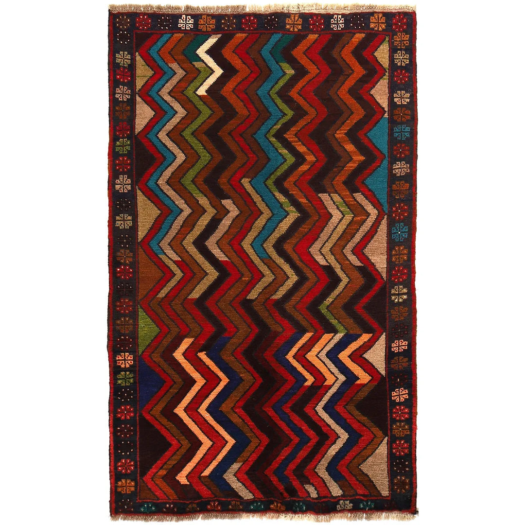 Afghan Baluchi Rug 3' 7" x 6' 0" Hand-Knotted | No. AL90599
