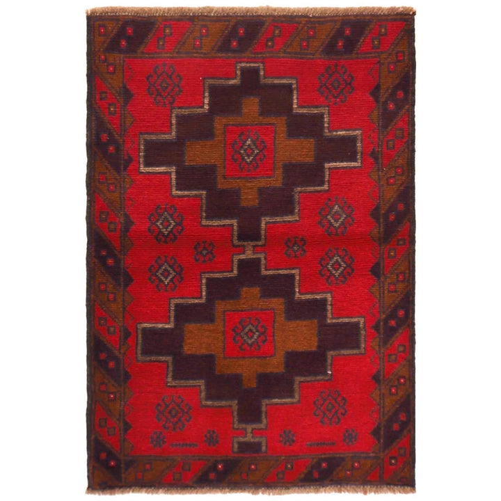 Red Afghan Baluchi Rug 2' 11" x 4' 4" Hand-Knotted | No. AL90681