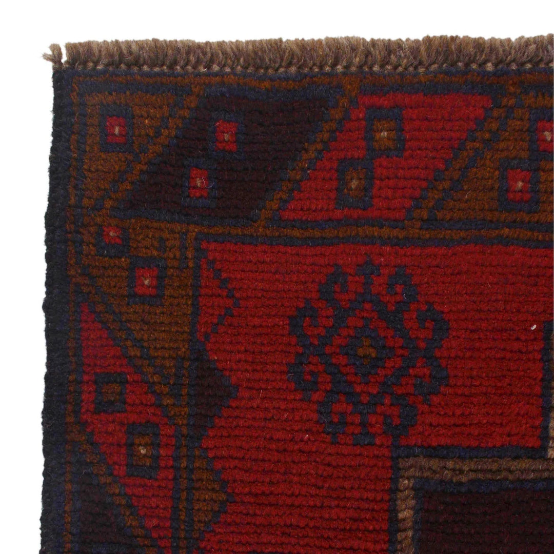 Red Afghan Baluchi Rug 2' 11" x 4' 4" Hand-Knotted | No. AL90681