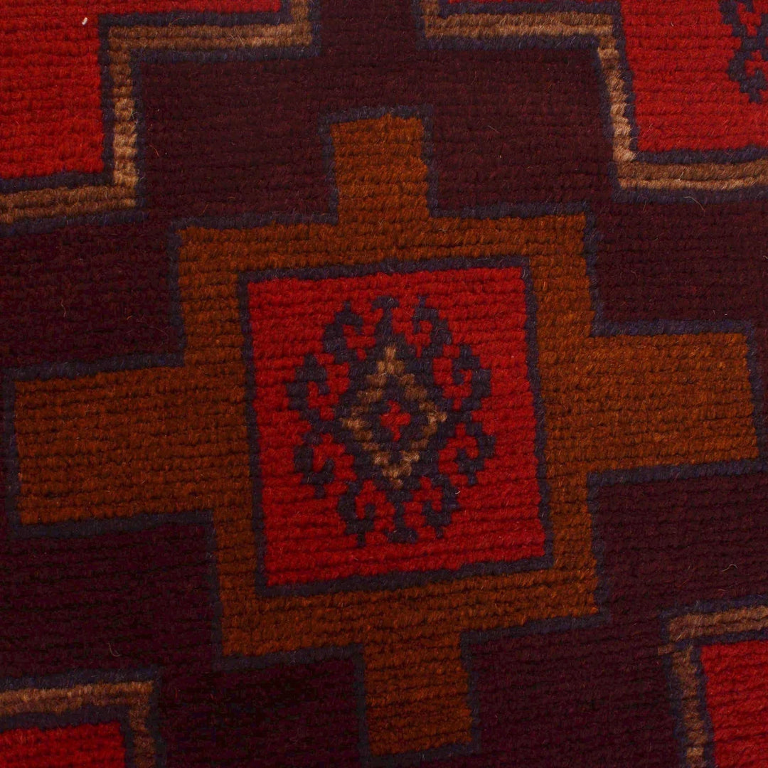 Red Afghan Baluchi Rug 2' 11" x 4' 4" Hand-Knotted | No. AL90681