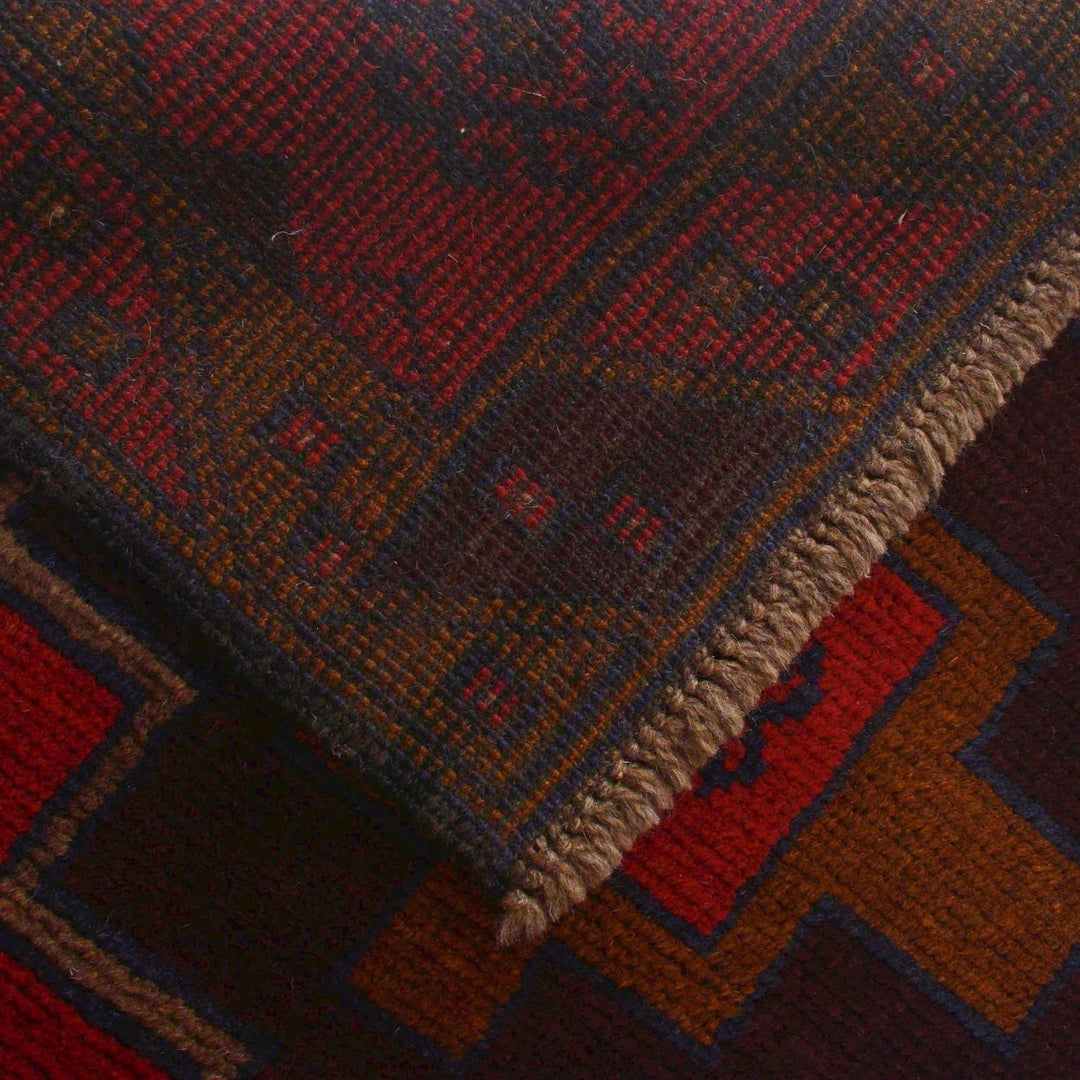 Red Afghan Baluchi Rug 2' 11" x 4' 4" Hand-Knotted | No. AL90681
