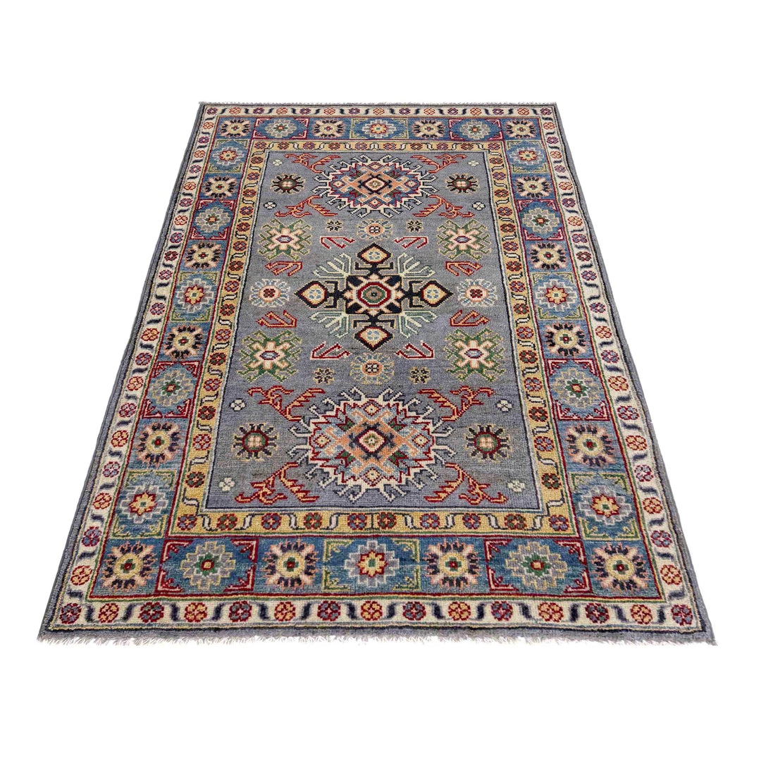 Gray Afghan Kazak Rug 3' 2" x 5' 0" Hand-Knotted | No. AL90690