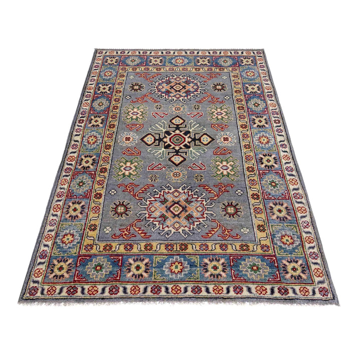 Gray Afghan Kazak Rug 3' 2" x 5' 0" Hand-Knotted | No. AL90690