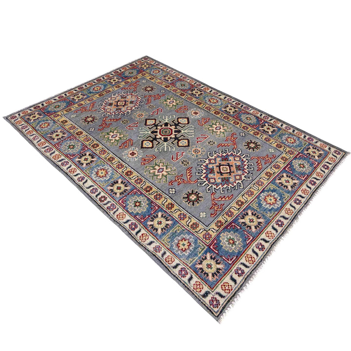 Gray Afghan Kazak Rug 3' 2" x 5' 0" Hand-Knotted | No. AL90690