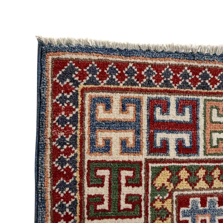Blue Afghan Kazak Rug 4' 0" x 6' 6" Hand-Knotted | No. AL90694