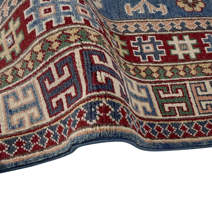 Blue Afghan Kazak Rug 4' 0" x 6' 6" Hand-Knotted | No. AL90694