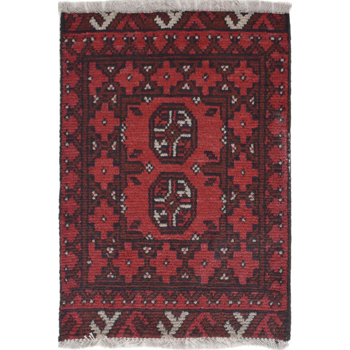 Red Afghan Oriental Doormat 1' 7" x 2' 2" Hand-Knotted | No. AL90776