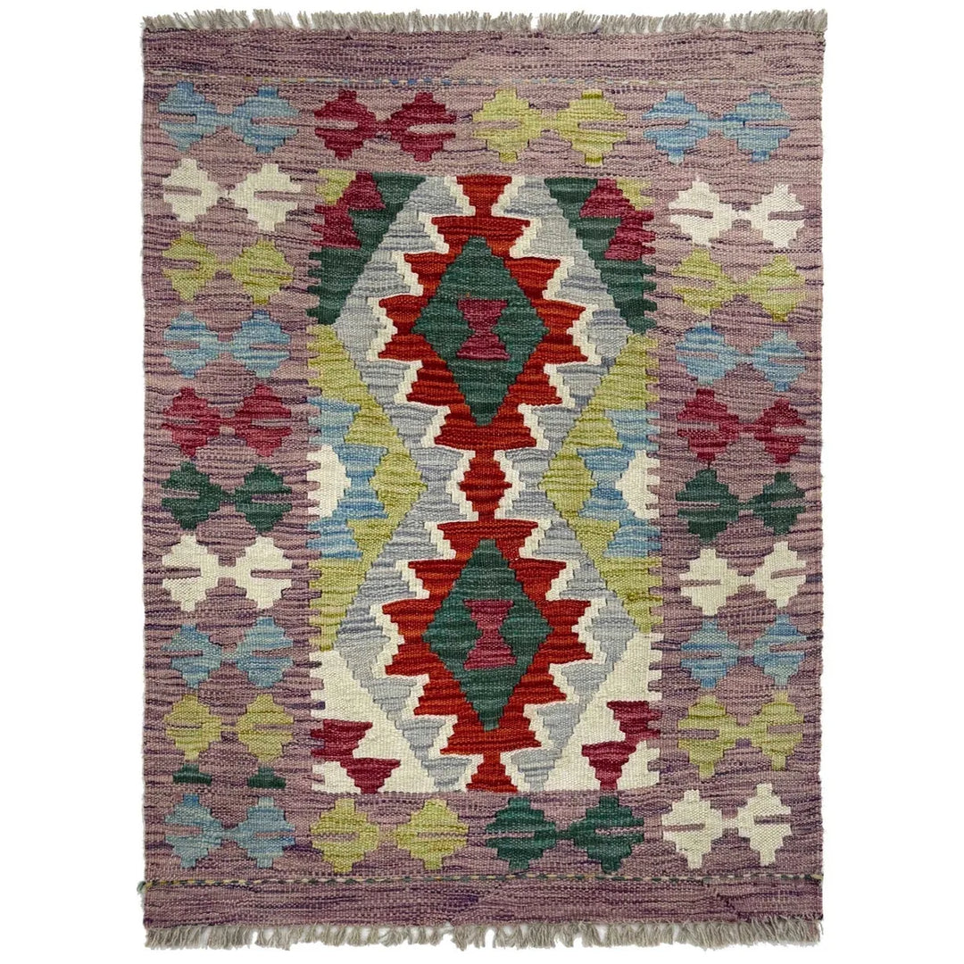 Afghan Vegetable Kilim Rug 2' 1" x 2' 11" Flat-Weave | No. AL90826