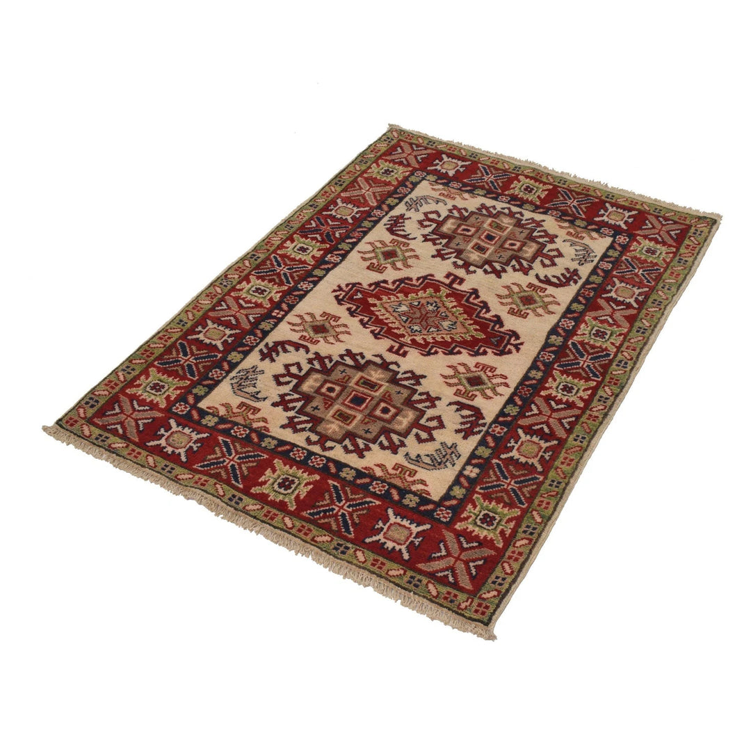 Ivory Afghan Kazak Rug 2' 9" x 4' 0" Hand-Knotted | No. AL90876