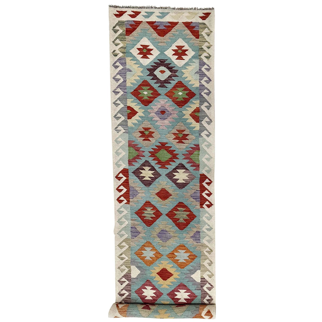 Multicolor Afghan Vegetable Kilim Rug 2' 7" x 13' 0" Flat-Weave | No. AL90911