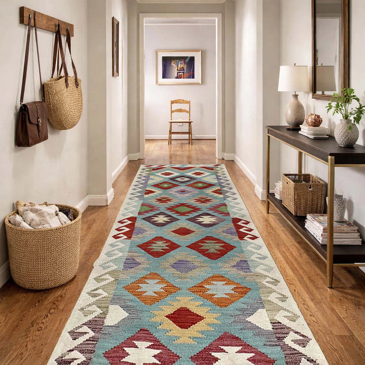 Multicolor Afghan Vegetable Kilim Rug 2' 7" x 13' 0" Flat-Weave | No. AL90911