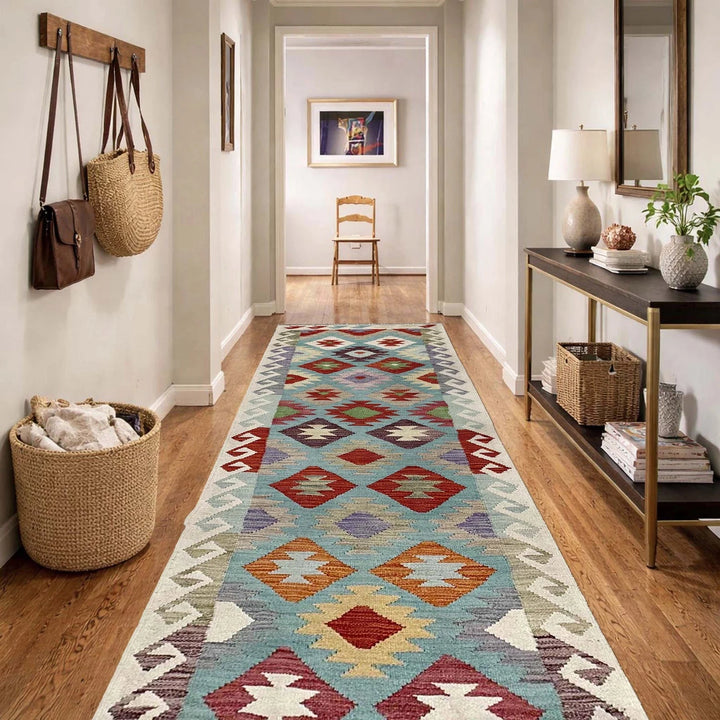 Multicolor Afghan Kilim Rug 2'7" x 13'0" Flat-Weave | No. AL90911