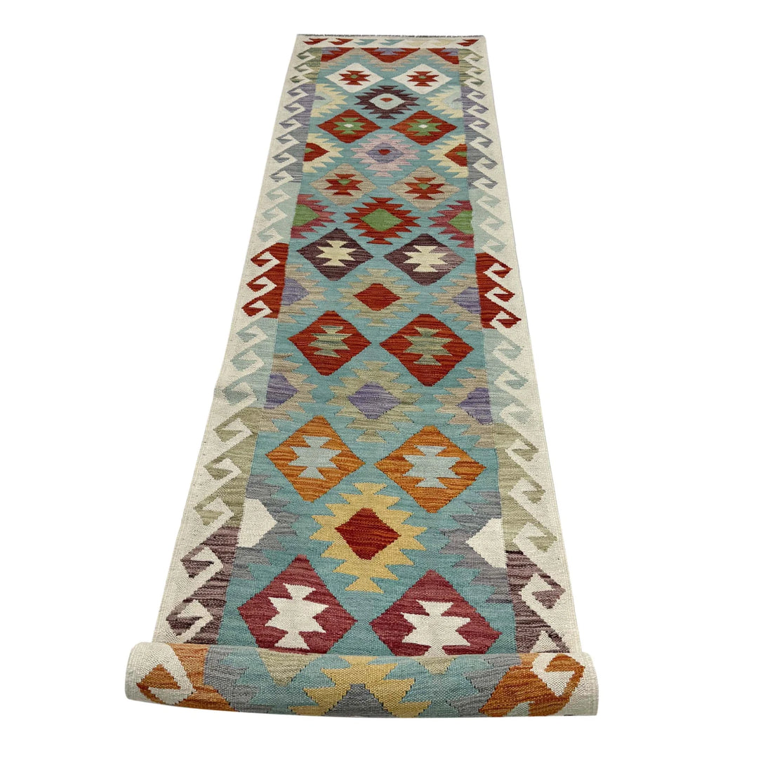 Multicolor Afghan Vegetable Kilim Rug 2' 7" x 13' 0" Flat-Weave | No. AL90911
