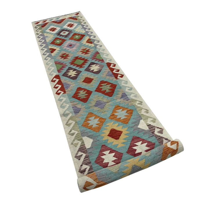 Multicolor Afghan Vegetable Kilim Rug 2' 7" x 13' 0" Flat-Weave | No. AL90911