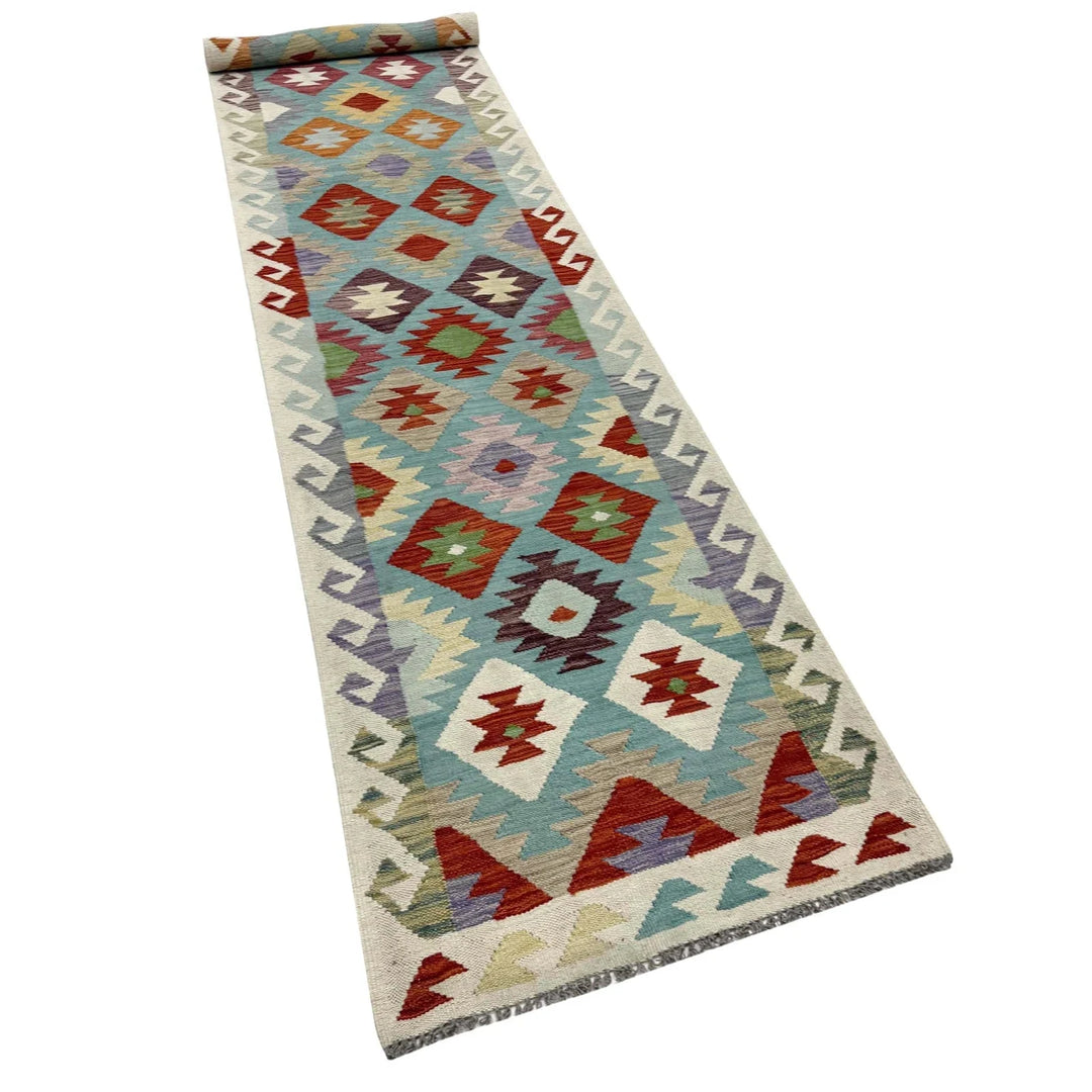 Multicolor Afghan Kilim Rug 2'7" x 13'0" Flat-Weave | No. AL90911
