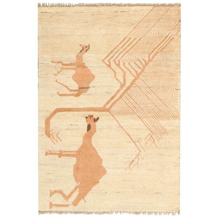 White Afghan Pictorial Rug 2' 8" x 4' 2" Hand-Knotted | No. AL91049