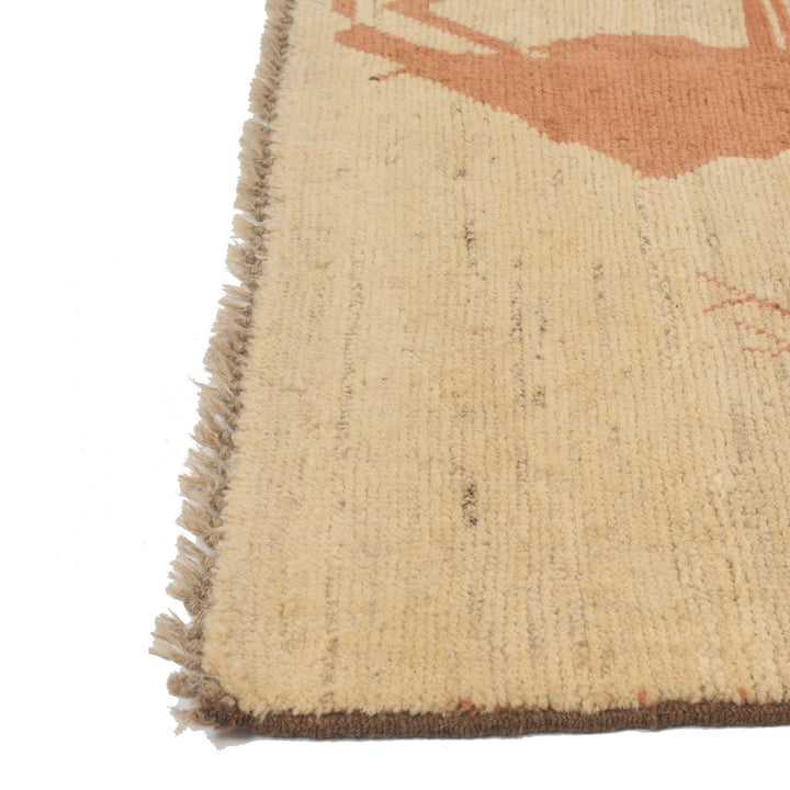 White Afghan Pictorial Rug 2' 8" x 4' 2" Hand-Knotted | No. AL91049