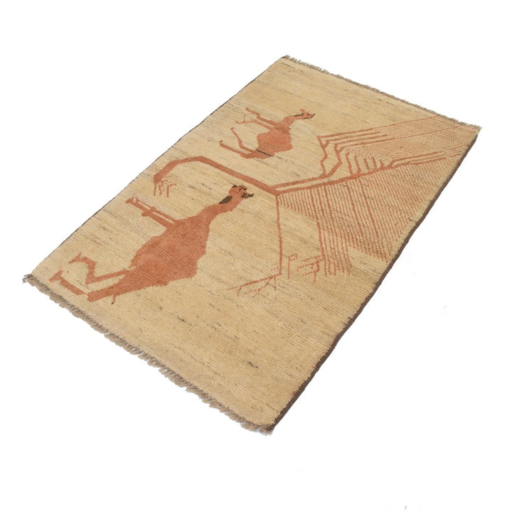 White Afghan Pictorial Rug 2' 8" x 4' 2" Hand-Knotted | No. AL91049
