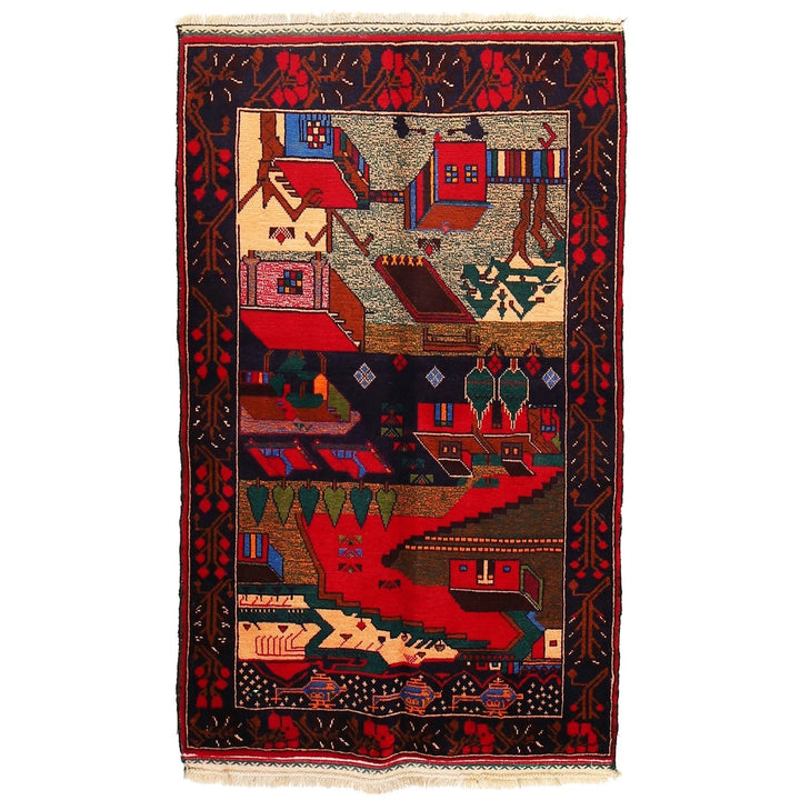 Afghan Pictorial Rug 2' 11" x 4' 8" Hand-Knotted | No. AL91108