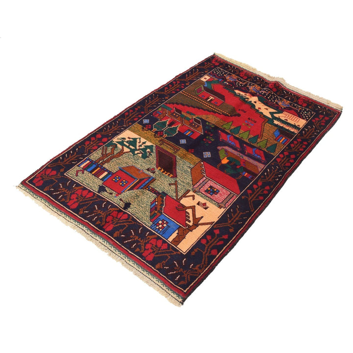 Afghan Pictorial Rug 2' 11" x 4' 8" Hand-Knotted | No. AL91108