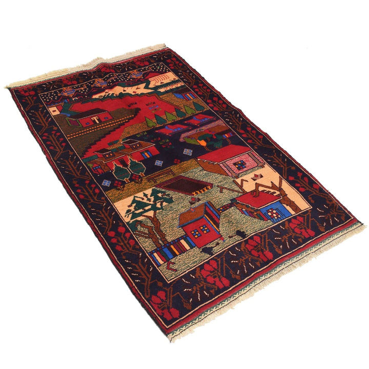 Afghan Pictorial Rug 2' 11" x 4' 8" Hand-Knotted | No. AL91108